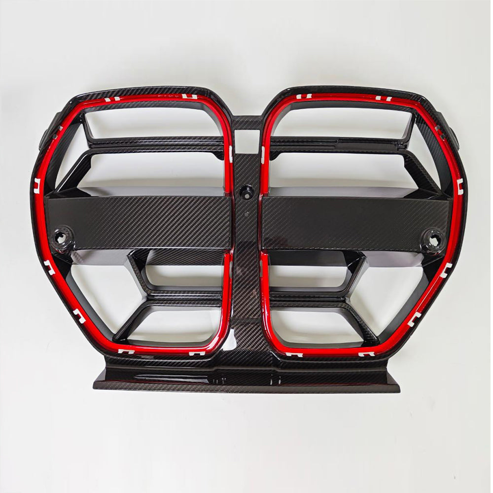 Dry Carbon Fiber Front Grille CLS Style With Red Edges For BMW M3 M4 G80 G82 G83 2021+