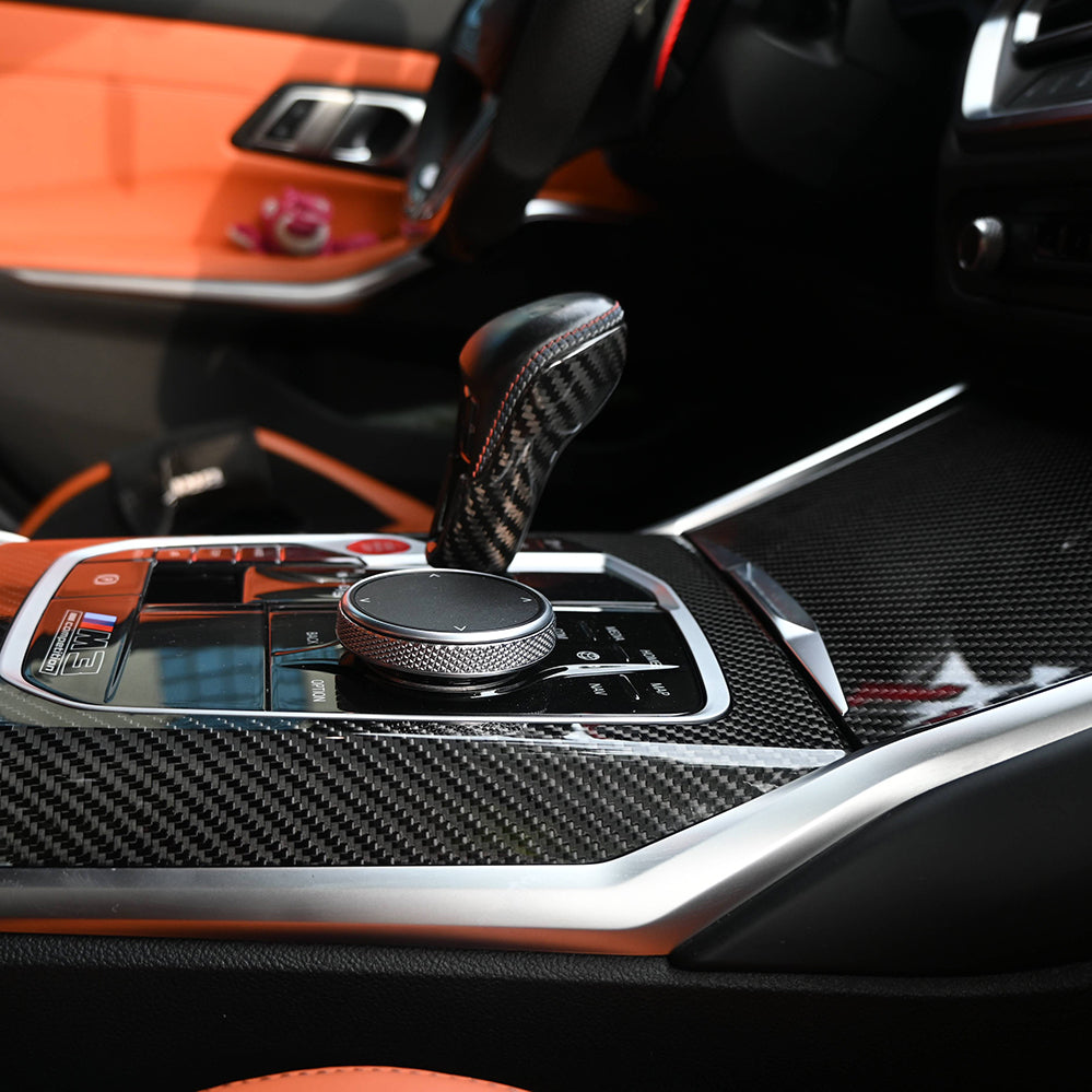 Dry carbon fiber shift lever cover and knob trim for BMW M2 M3 M4/X3M X4M X5M X6M Lci/XM