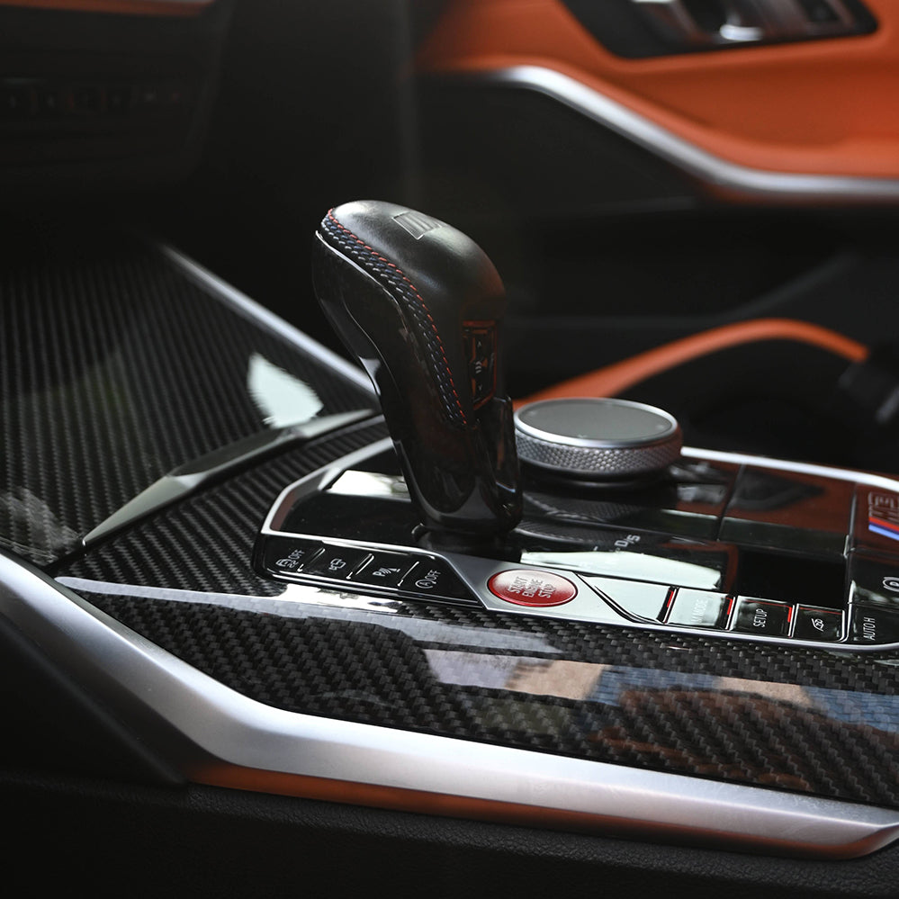Dry carbon fiber shift lever cover and knob trim for BMW M2 M3 M4/X3M X4M X5M X6M Lci/XM